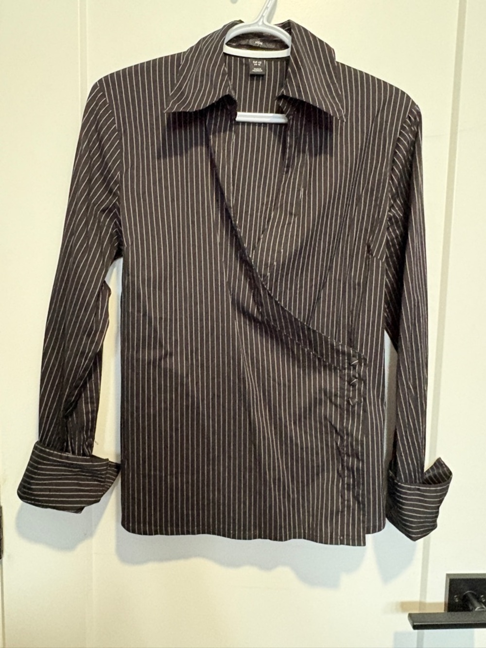 H&M Black Pinstripe Wrap-Front Shirt